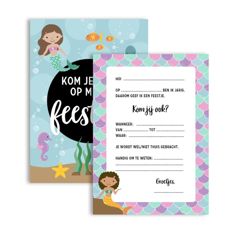 Uitnodiging Verjaardagsfeest • Zeemeermin (8 stuks)