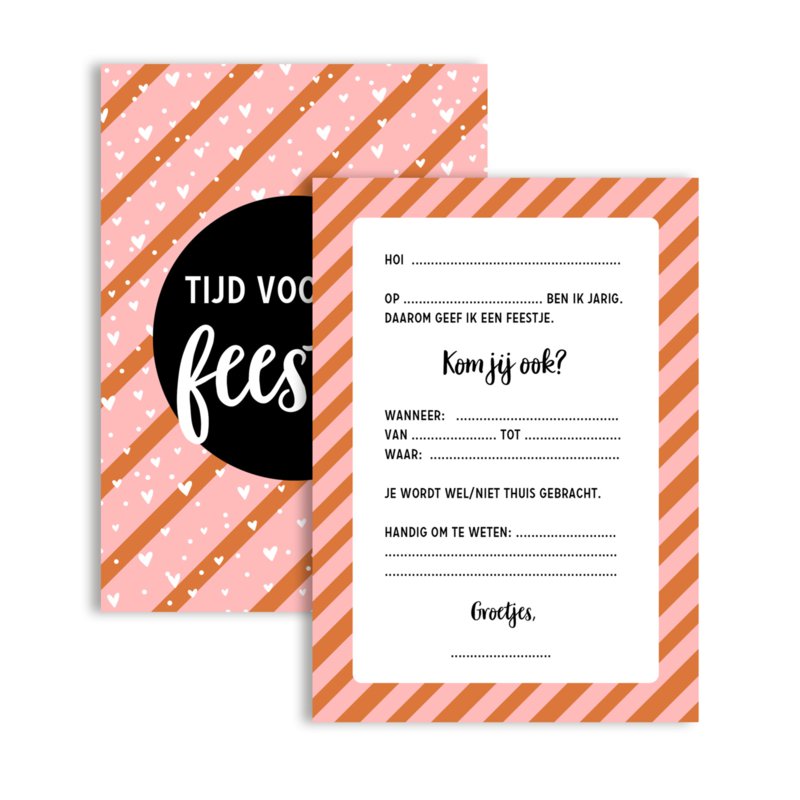 Uitnodiging Verjaardagsfeest • Hartjes (8 stuks)