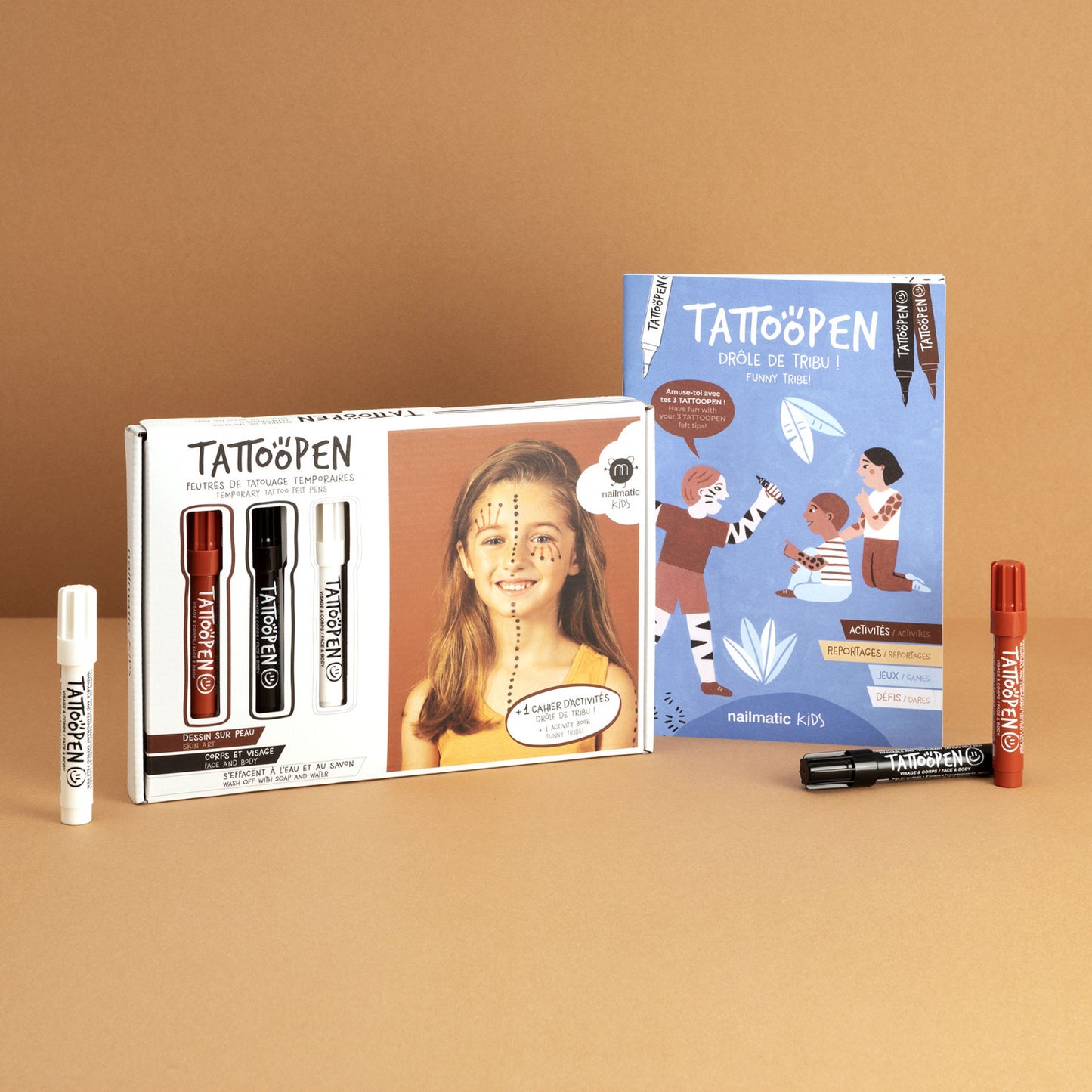 Tattoopen Set • Bruin • Zwart • Wit